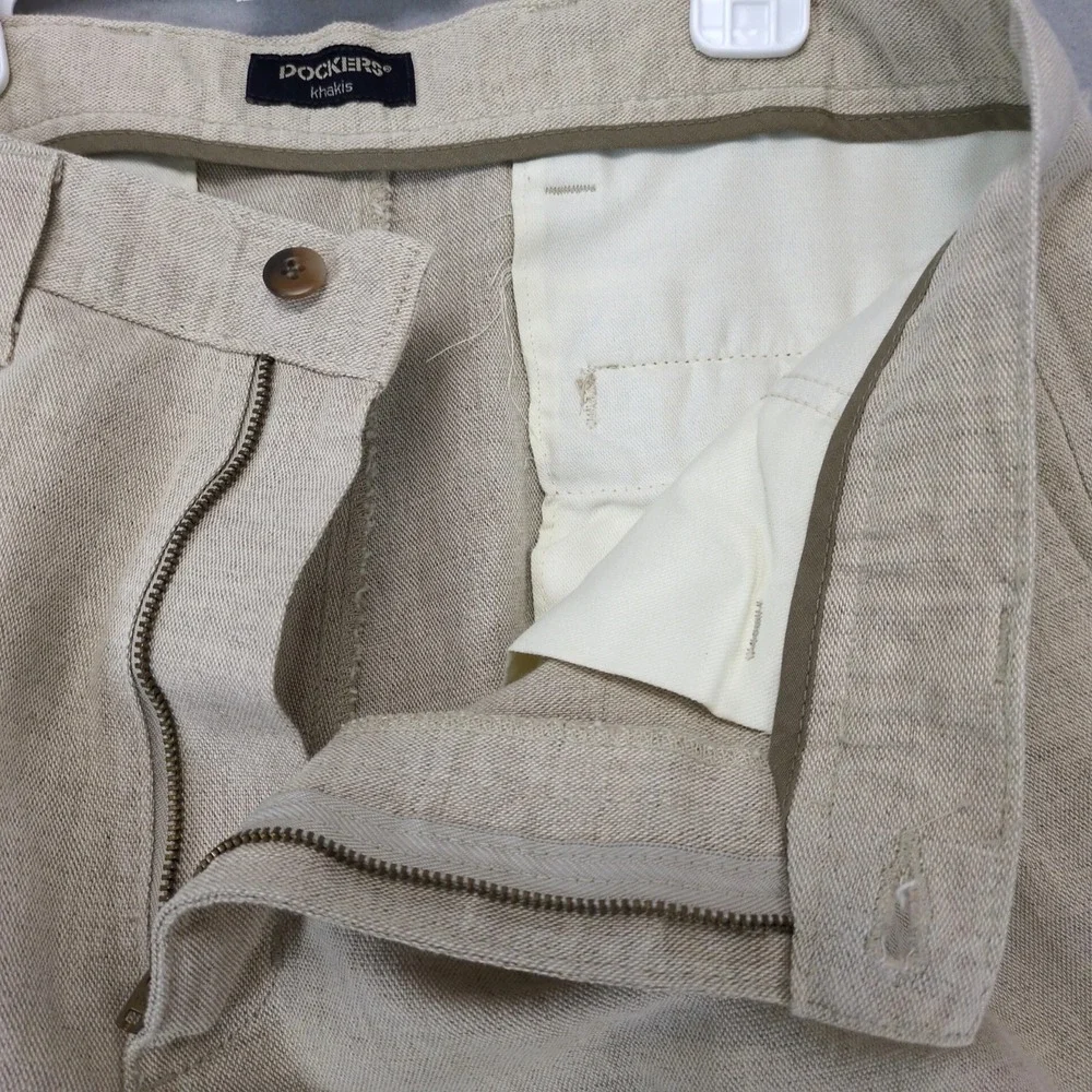 Vintage 90s Dockers Linen Blend Pleated Khaki Pants Mens 33x32